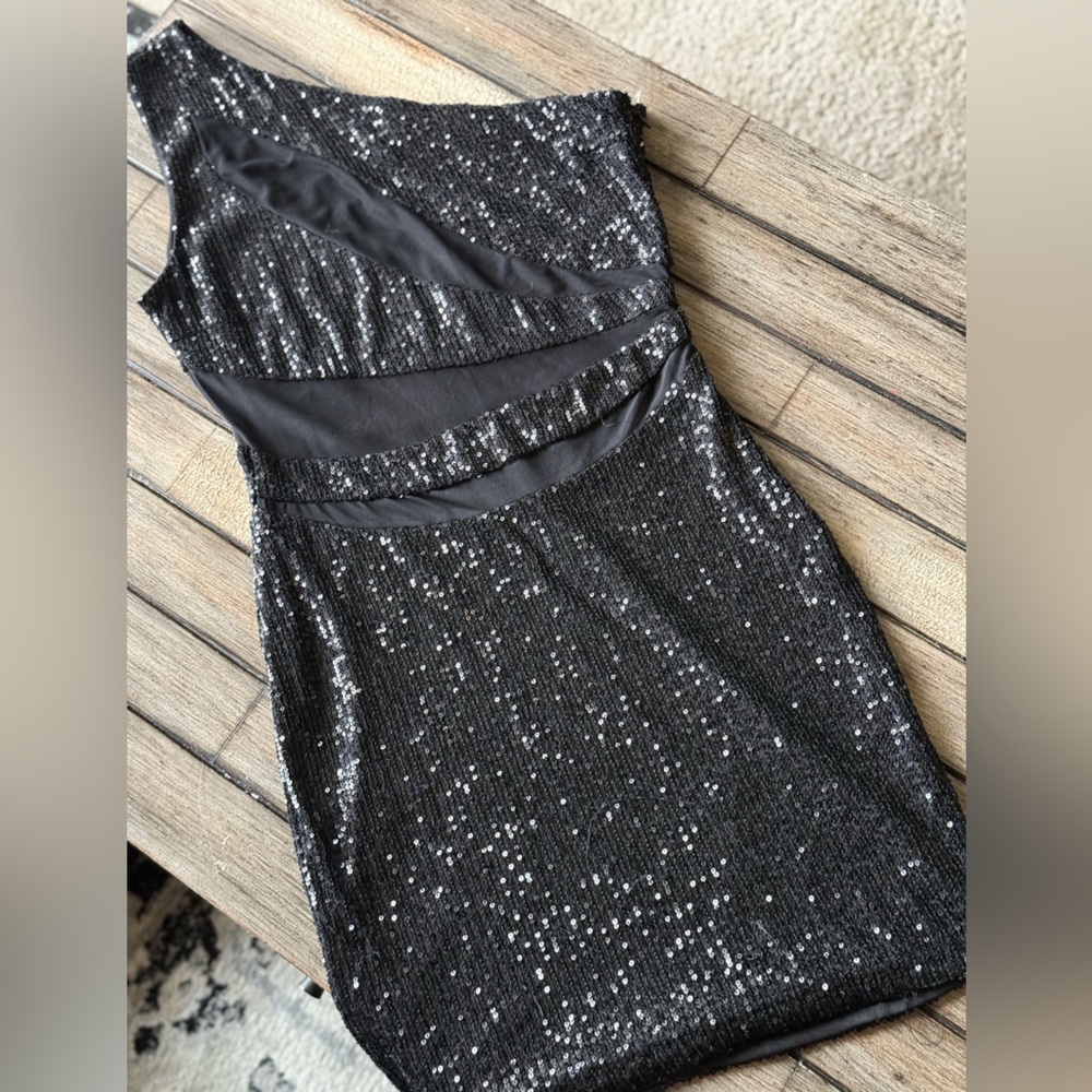 Fashion Nova Black Sequin Ruched Cocktail Dress